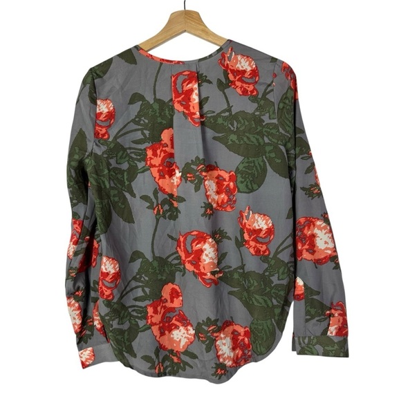 Boutique Piperlime Gray Floral Popover Long Sleeve Blouse S - Picture 2 of 4